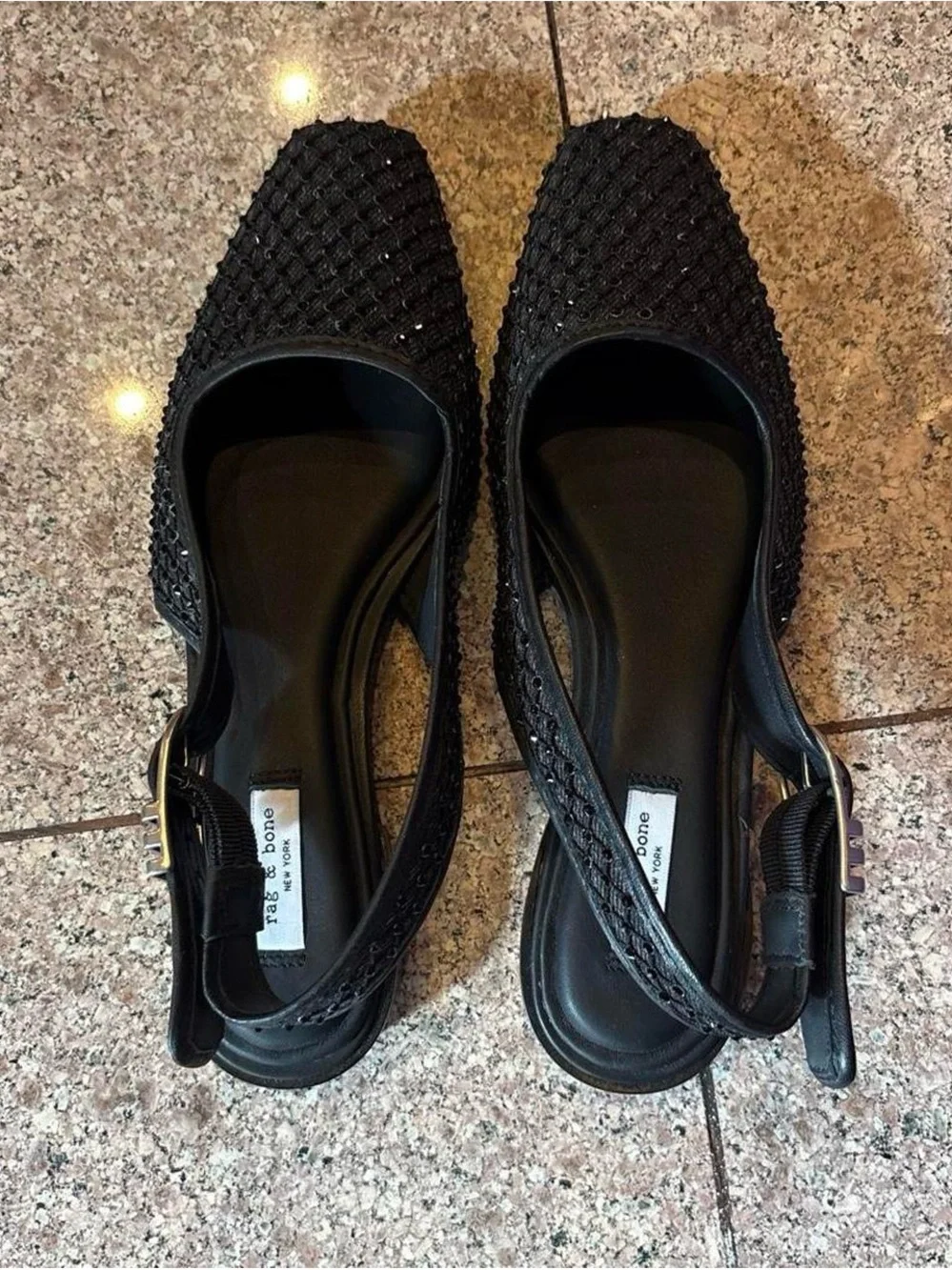 rag & bone Black Mesh Slingback Flats